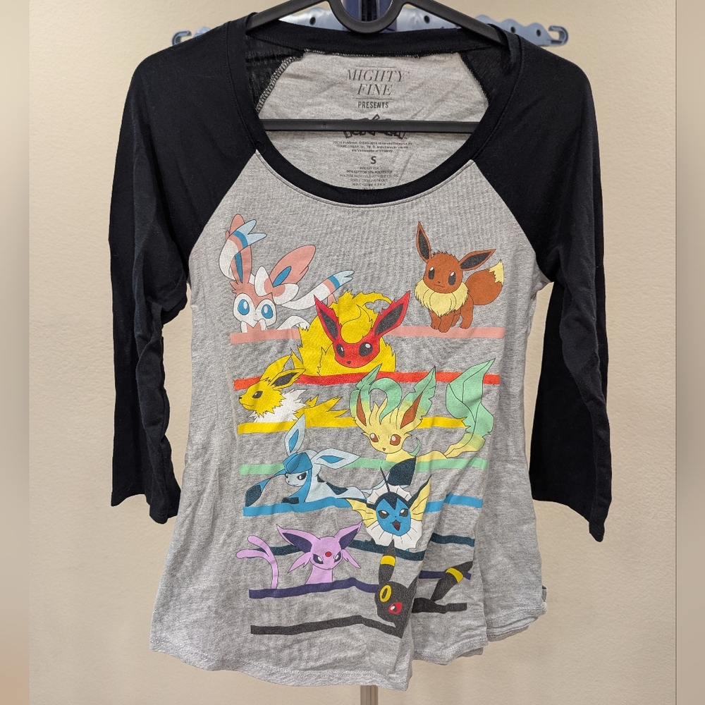 Pokemon Eevee Evolution Characters Girls Raglan T- Shirt Juniors S Mighty Fine